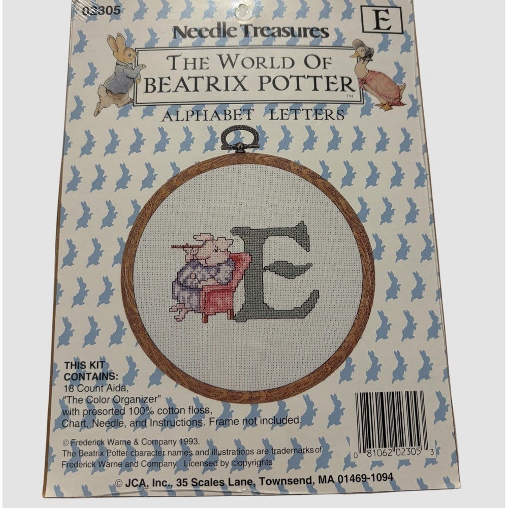 Needle Treasures Beatrix Potter Alphabet Letters‎ Cross Stitch E Initial 02305